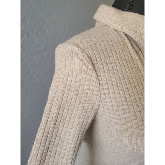 Astr Bransbury Knit Dress - Tan Ribbed Buttoned Long Sleeve Dress Size S Wedding - Picture 6 of 14